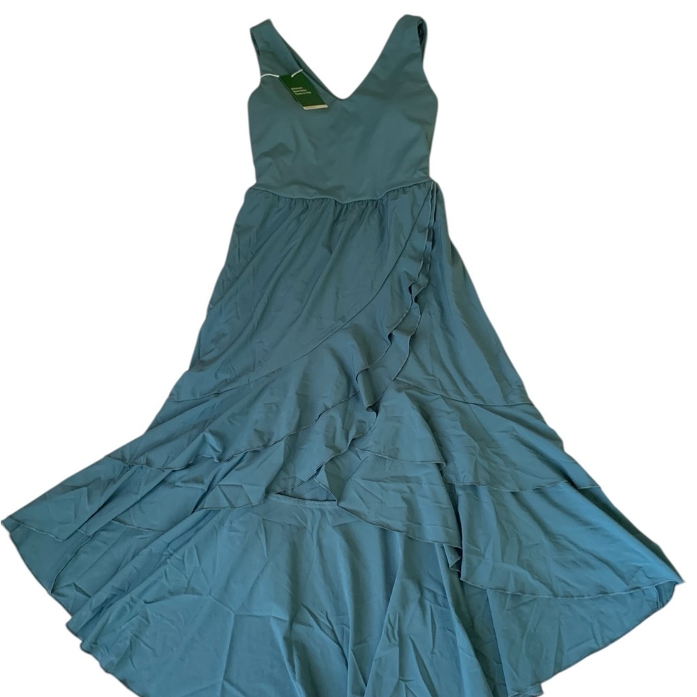 HALARA Breezeful Ruffled Stone Blue High Low Dress With Open Back Teal - Picture 2 of 10